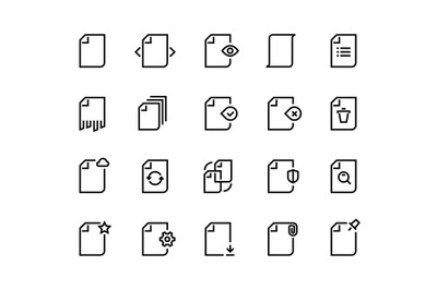 Documents line icons. Business paper file record data process search t