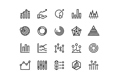 Diagrams line icons. Business data chart pie increase analytic candles