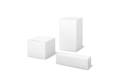 White boxes. Blank package medical and cosmetics box 3d products paper