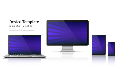Realistic devices. Computer laptop tablet phone mockup&2C; smartphone scr