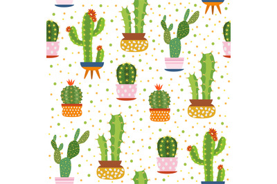 Cacti seamless pattern. Spiky cactus, desert plants bright repeated te