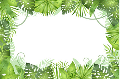 Jungle background. Tropical leaves frame. Rainforest foliage plants, g