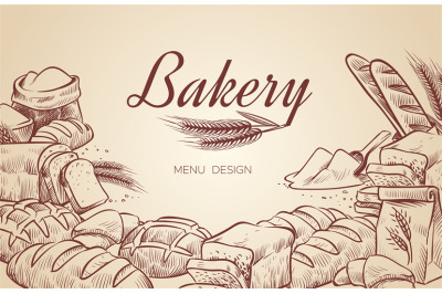 Bakery background. Hand drawn cooking bread bakery bagel breads pastry