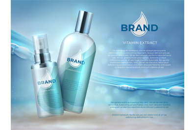 Cosmetic product background. Blue water beauty skin care fresh moistur