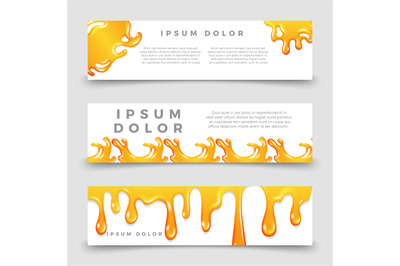 Honey drops and splashes horizontal banners templates