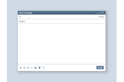 Blank email screen. Mail message interface blank mockup internet windo