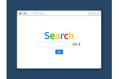 Internet search window. Browser search engine computer screen shape ro