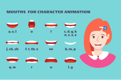 Mouth sync. Girl face with lips talking expression. Articulation and s