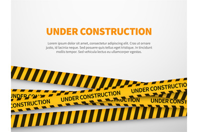 Under construction page. Caution yellow tape construct warning line ba