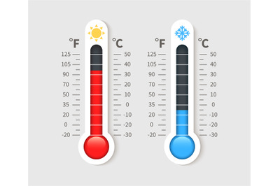 Cold warm thermometer. Temperature weather thermometers with celsius a