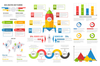 Infographics report. Financial charts diagrams bar chart graph busines