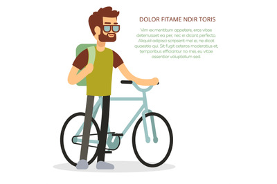 Eco travel concept - man with bicycle and backpack