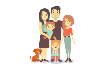 Flat family with pets isolated on white background