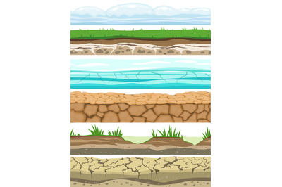 Ground seamless levels. Desert grounded land soil ice grass texture wa