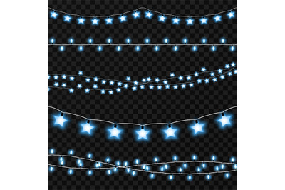 Set of garlands light on a plaid vector transparent background