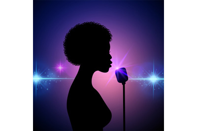 Silhouette of a female singer on an abstract background