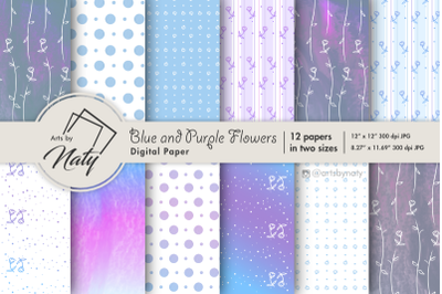 Blue and Purple Flower Digital Paper Graphic Art