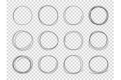 Sketch circles. Hand drawn circled frames. Circular scribble doodle bl