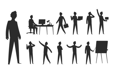 Business people silhouette. Businessman stand professional man figure