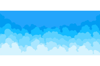 Cloud flat background. Cartoon blue sky pattern abstract cloudy frame