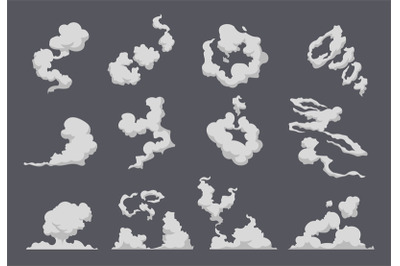 Cartoon smoke cloud. Comic steam explosion dust fight animation fog mo