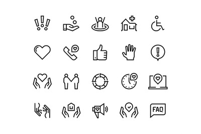 Help line icons. Support health care, manual faq guide, family life ca