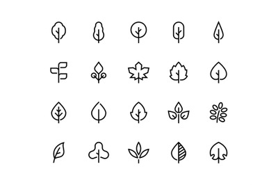 Leaf line icons. Minimalist modern plant design eco tree nature logo a