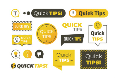 Quick tips shapes. Helpful tricks logos and banners, advices and sugge