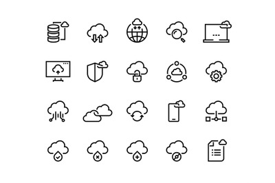 Cloud computing line icons. Data storage technology information infras