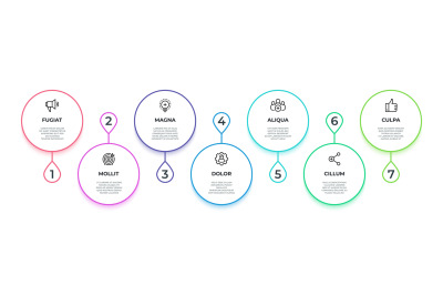 Line flow infographic. 7 steps work process minimalist graph&2C; producti