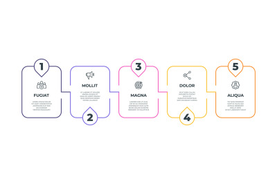 Step line infographic. 5 options line milestone diagram&2C; presentation