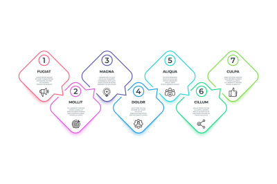 Line flow infographic. 7 steps square timeline milestone graphic&2C; pres