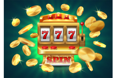 Casino slot machine. 777 jackpot, winning game lottery background, fly