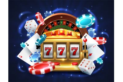 Casino 777 slot machine. Gambling roulette big lucky prize, realistic