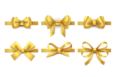 Golden ribbon bow. Holiday gift decoration, valentine present tape kno