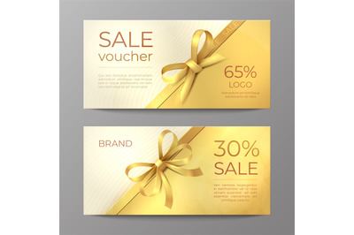 Luxury voucher card. Golden ribbon certificate&2C; elegant celebration co