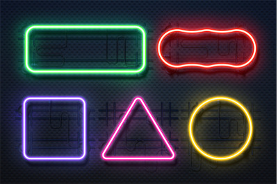 Neon light frame. Retro banner element&2C; futuristic purple electric bor