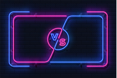 Neon versus banner. Game battle glowing frame&2C; boxing match screen&2C; sp