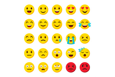 Emoji set. Emoticon cartoon emojis symbols digital chat objects vector
