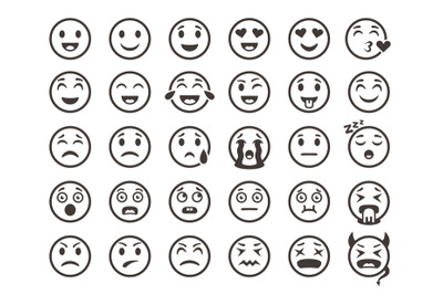 Emoticons outline. Emoji faces emoticon funny smile vector line icons