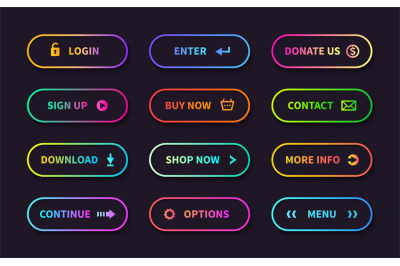 Gradient action buttons. Flat web submit form, modern transition sign,