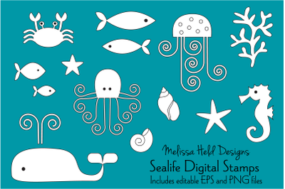 Sea Life Digital Stamps Clipart