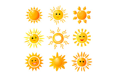 Cute sun. Hand drawn sunshine. Summer morning sunrise. Doodle vector w