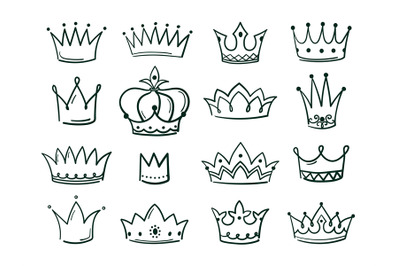 Hand drawn crown. Sketch crowns queen coronet simple elegant black cro