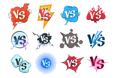 Comic versus logos. VS pop art retro game concept, cartoon fight bubbl