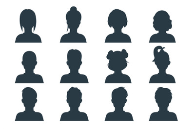 Silhouette person head. People profile avatars, human male and female