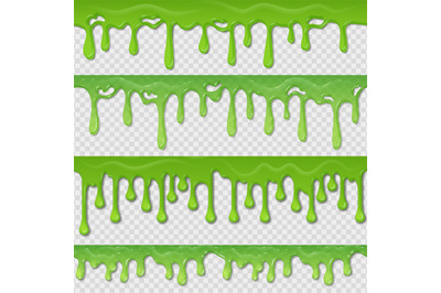 Green slime seamless pattern. Realistic toxic splatter and blob splash