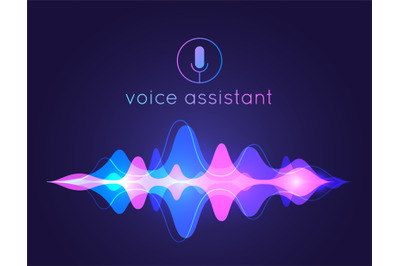 Voice assistant sound wave. Microphone voice control technology, voice