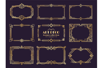 Art deco borders set. Golden 1920s frames&2C; nouveau luxury geometric st