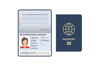 Passport document. Id international paper passport page with photo leg